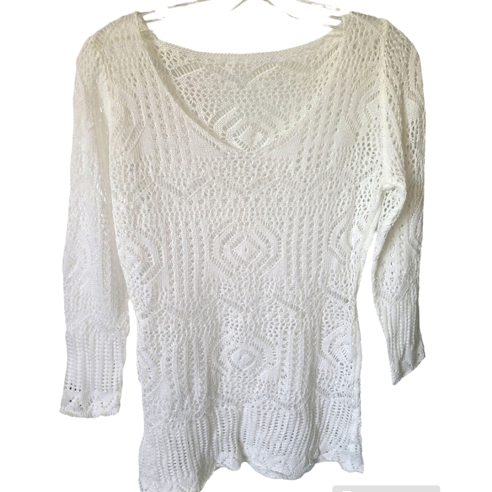 TRIBE Open Knit Crochet White Beach Cover Up Size Small